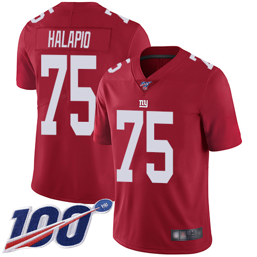 Men New York Giants #75 Jon Halapio Red Limited Red Inverted Legend 100th Season Football NFL Jersey